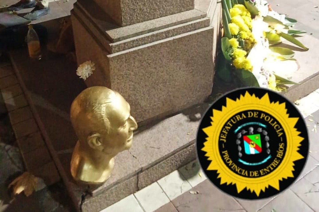 Dañaron busto de Perón en la plaza principal de La Histórica: dos jóvenes fueron aprehendidos y otro se entregó - Noticias - Elentrerios.com